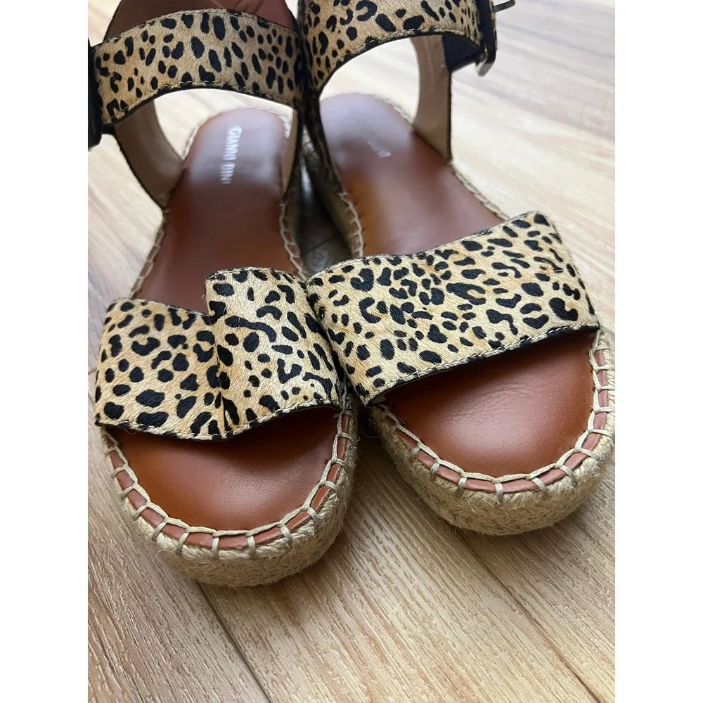 Gianni Bini Leopard Calf Hair Espadrille Platform Sandals Tan Black 7.5M‎